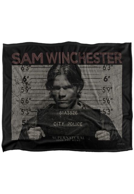 Warner Brothers Supernatural Sam Mug Shot Silky Touch Super Soft Throw Blanket in White - image 1
