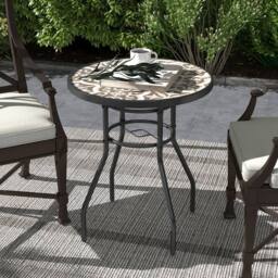 OUTSUNNY Garden Table with Glass Printed Design for Outdoor in Tan - thumbnail 1