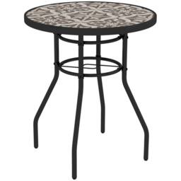 OUTSUNNY Garden Table with Glass Printed Design for Outdoor in Tan - thumbnail 2