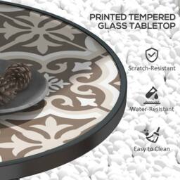 OUTSUNNY Garden Table with Glass Printed Design for Outdoor in Tan - thumbnail 4