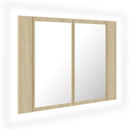 Berkfield Home LED Bathroom Mirror Cabinet Sonoma Oak 60x12x45 cm in Brown - Size: 60 x 12 x 45 cm - thumbnail 2