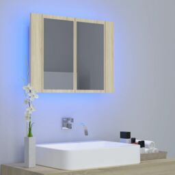 Berkfield Home LED Bathroom Mirror Cabinet Sonoma Oak 60x12x45 cm in Brown - Size: 60 x 12 x 45 cm - thumbnail 3