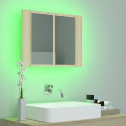 Berkfield Home LED Bathroom Mirror Cabinet Sonoma Oak 60x12x45 cm in Brown - Size: 60 x 12 x 45 cm - thumbnail 5