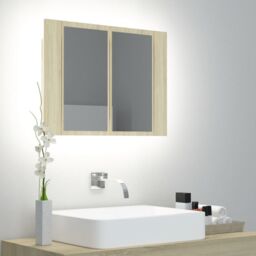 Berkfield Home LED Bathroom Mirror Cabinet Sonoma Oak 60x12x45 cm in Brown - Size: 60 x 12 x 45 cm