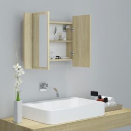 Berkfield Home LED Bathroom Mirror Cabinet Sonoma Oak 60x12x45 cm in Brown - Size: 60 x 12 x 45 cm - thumbnail 6