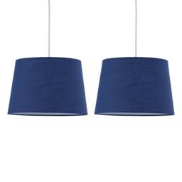 First Choice Lighting Set of 2 Navy Cotton 28cm Tapered Cylinder Pendant or Lamp Shades