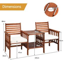 Gymax 3 PCS Acacia Coffee Table Chairs Set Loveseat Set With Umbrella Hole in Brown - thumbnail 2