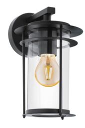 Eglo Valdeo Clear Metal & Glass IP44 Outdoor Wall Light in Black - thumbnail 1