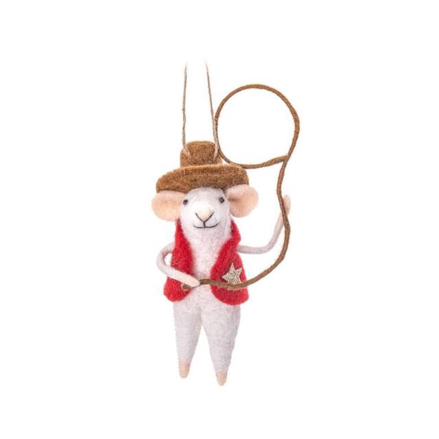 The Alphabet Gift Shop Cowboy Sheriff Mouse Felt Decoration in Red - image 1