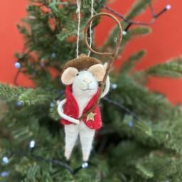 The Alphabet Gift Shop Cowboy Sheriff Mouse Felt Decoration in Red - thumbnail 2