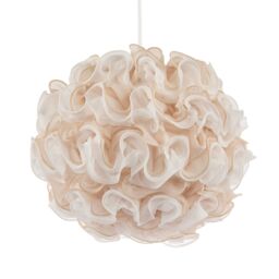 Happy Homewares Modern White & Taupe Ribbon Velvet Fabric Round Pendant Light Shade