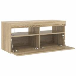 Berkfield Home TV Cabinet with LED Lights Sonoma Oak 90x35x40 cm in Light Tan - Size: 90 x 35 x 40 cm - thumbnail 8