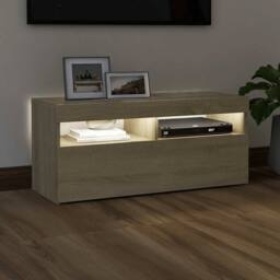 Berkfield Home TV Cabinet with LED Lights Sonoma Oak 90x35x40 cm in Light Tan - Size: 90 x 35 x 40 cm