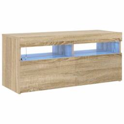 Berkfield Home TV Cabinet with LED Lights Sonoma Oak 90x35x40 cm in Light Tan - Size: 90 x 35 x 40 cm - thumbnail 3