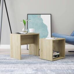 Berkfield Home Coffee Table Set Sonoma Oak 48x30x45 cm Engineered Wood in Light Tan - Size: 48 x 30 x 45 cm - thumbnail 2