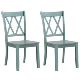 Costway Set of 2 Dining Chairs Wooden Kitchen Side Chair Armless Chairs w/ X Back in Green