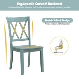 Costway Set of 2 Dining Chairs Wooden Kitchen Side Chair Armless Chairs w/ X Back in Green - thumbnail 5
