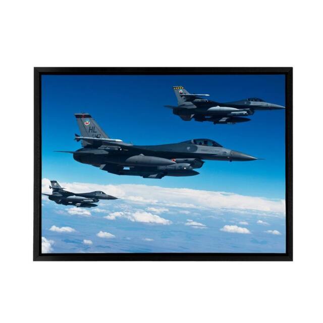 "Artery8 US Military Formation F 16 Fighting Falcons Framed Canvas Wall Art Print in Blue - Size: W12"" x H16""" - image 1