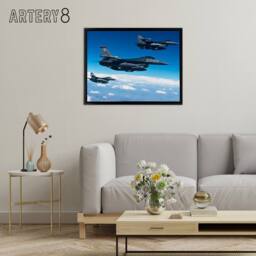 "Artery8 US Military Formation F 16 Fighting Falcons Framed Canvas Wall Art Print in Blue - Size: W12"" x H16""" - thumbnail 3