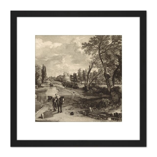 Artery8 David Lucas Flatford Mill 1846 Painting 8X8 Inch Square Wooden Framed Wall Art Print Picture with Mount in Black - image 1