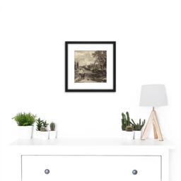Artery8 David Lucas Flatford Mill 1846 Painting 8X8 Inch Square Wooden Framed Wall Art Print Picture with Mount in Black - thumbnail 2
