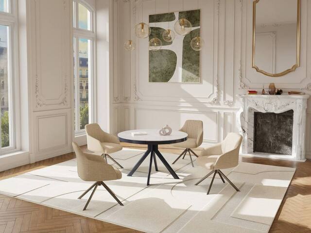 Vente-unique Extendable Dining Table for 4 To 6 People In Ceramic, MDF & Metal in White - image 1
