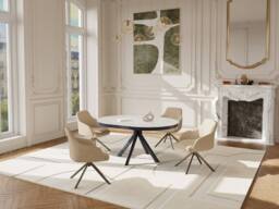 Vente-unique Extendable Dining Table for 4 To 6 People In Ceramic, MDF & Metal in White - thumbnail 4