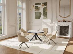 Vente-unique Extendable Dining Table for 4 To 6 People In Ceramic, MDF & Metal in White - thumbnail 3