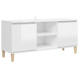 Berkfield Home TV Cabinet & Solid Wood Legs High Gloss White 103.5x35x50 cm - thumbnail 2