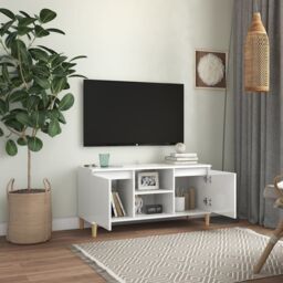 Berkfield Home TV Cabinet & Solid Wood Legs High Gloss White 103.5x35x50 cm - thumbnail 3