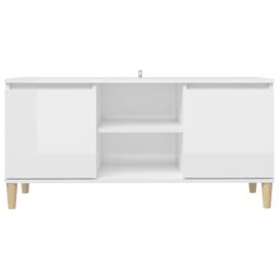 Berkfield Home TV Cabinet & Solid Wood Legs High Gloss White 103.5x35x50 cm - thumbnail 5