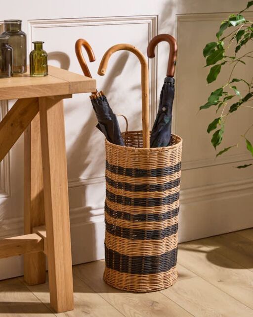 Dibor Traditional Style Striped Wicker Home Decor Umbrella Stand in Natural - image 1