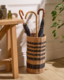 Dibor Traditional Style Striped Wicker Home Decor Umbrella Stand in Natural - thumbnail 1