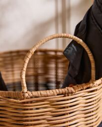 Dibor Traditional Style Striped Wicker Home Decor Umbrella Stand in Natural - thumbnail 3