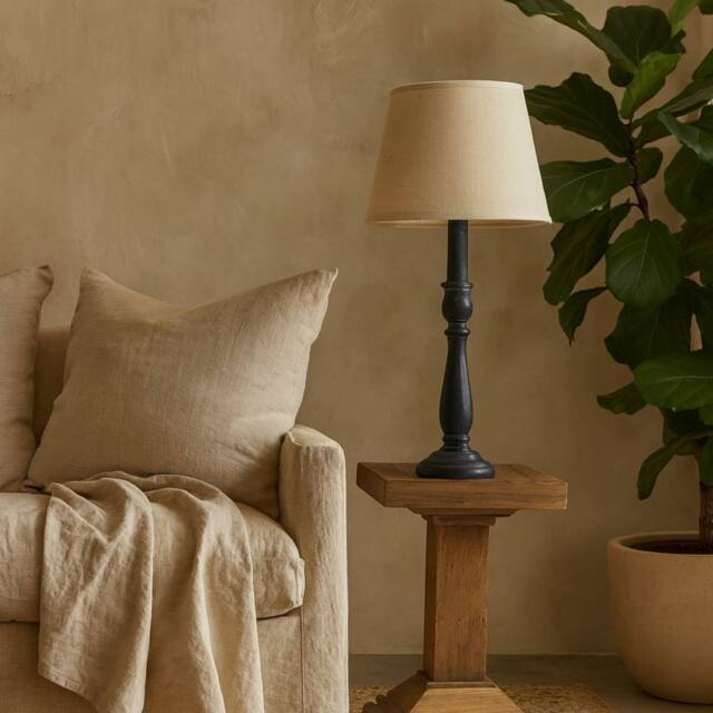 Wyld Haus Piana Slim Black Wooden Table Lamp with Linen Shade - Size: 11 inches - image 1