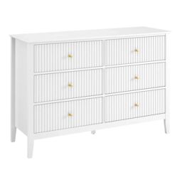 Melody Maison 6 Drawer Chest Of Drawers, Tall 5 Drawer Bedside Table, Pair Of 3 Drawer Bedside Tables & Dressing Table Set - Hales White Range - thumbnail 1