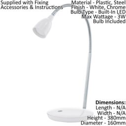 Loops Table Lamp Colour White & Chrome Plated Rocker Switch Bulb LED 3W Included - thumbnail 2