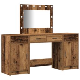 Berkfield Home 3-Piece Dressing Table Set with LED - Vintage Wood & Engineered Wood in Brown - thumbnail 2