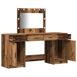 Berkfield Home 3-Piece Dressing Table Set with LED - Vintage Wood & Engineered Wood in Brown - thumbnail 5