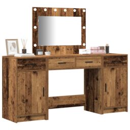 Berkfield Home 3-Piece Dressing Table Set with LED - Vintage Wood & Engineered Wood in Brown - thumbnail 3