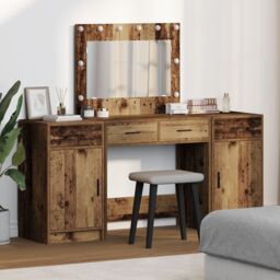 Berkfield Home 3-Piece Dressing Table Set with LED - Vintage Wood & Engineered Wood in Brown - thumbnail 1