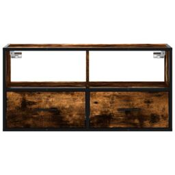 Berkfield Home TV Cabinet Smoked Oak 80x31x39.5 cm Engineered Wood & Metal in Brown - thumbnail 4