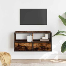 Berkfield Home TV Cabinet Smoked Oak 80x31x39.5 cm Engineered Wood & Metal in Brown - thumbnail 3
