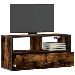 Berkfield Home TV Cabinet Smoked Oak 80x31x39.5 cm Engineered Wood & Metal in Brown - thumbnail 1