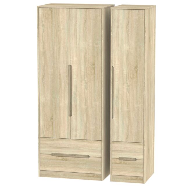 Ready Assembled 2 U Bristol Tall Triple 2 Drawer + Drawer Wardrobe (Ready Assembled) in Light Oak