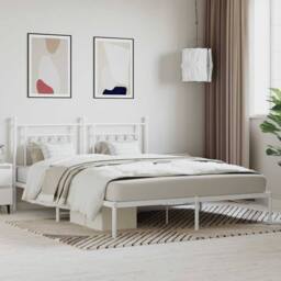 Berkfield Home Metal Bed Frame with Headboard White 180x200 cm Super King - thumbnail 2