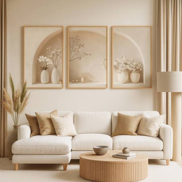"Mafett 3 Set Modern Minimalist Canvas Wall Art Floral in Beige - Size: W18"" x H24""" - image 1