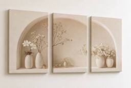 "Mafett 3 Set Modern Minimalist Canvas Wall Art Floral in Beige - Size: W18"" x H24""" - thumbnail 2