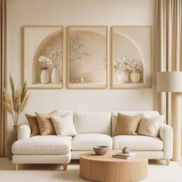 "Mafett 3 Set Modern Minimalist Canvas Wall Art Floral in Beige - Size: W18"" x H24"""