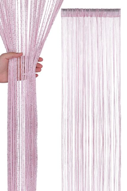 Neel Blue Glitter String Curtain Polyester Fringe Panel Spaghetti Tassel Curtain, 200cm x 90cm in Pink - Size: 200 cm x 90 cm - image 1